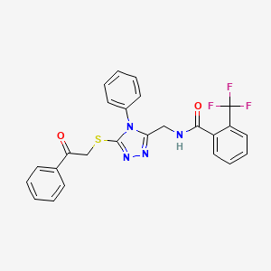 molecular formula C25H19F3N4O2S B2933946 N-((5-((2-oxo-2-phenylethyl)thio)-4-phenyl-4H-1,2,4-triazol-3-yl)methyl)-2-(trifluoromethyl)benzamide CAS No. 391933-74-7