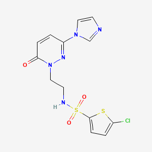 molecular formula C13H12ClN5O3S2 B2933955 N-(2-(3-(1H-imidazol-1-yl)-6-oxopyridazin-1(6H)-yl)ethyl)-5-chlorothiophene-2-sulfonamide CAS No. 1396847-71-4