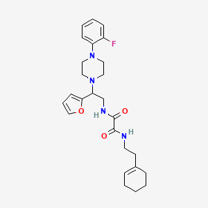 molecular formula C26H33FN4O3 B2933962 N1-(2-(cyclohex-1-en-1-yl)ethyl)-N2-(2-(4-(2-fluorophenyl)piperazin-1-yl)-2-(furan-2-yl)ethyl)oxalamide CAS No. 877633-10-8