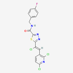 molecular formula C17H10Cl3FN4OS B2934022 5-[(Z)-1-Chloro-2-(2,6-dichloropyridin-3-yl)ethenyl]-N-[(4-fluorophenyl)methyl]-1,3,4-thiadiazole-2-carboxamide CAS No. 1799271-92-3