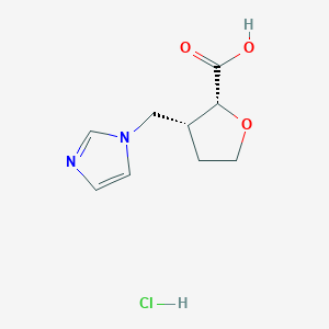 molecular formula C9H13ClN2O3 B2934024 rac-(2R,3R)-3-[(1H-imidazol-1-yl)methyl]oxolane-2-carboxylic acid hydrochloride, cis CAS No. 2031242-65-4