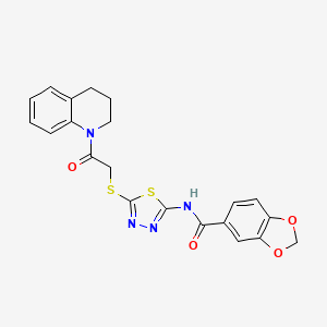 molecular formula C21H18N4O4S2 B2934044 N-(5-((2-(3,4-dihydroquinolin-1(2H)-yl)-2-oxoethyl)thio)-1,3,4-thiadiazol-2-yl)benzo[d][1,3]dioxole-5-carboxamide CAS No. 477212-00-3