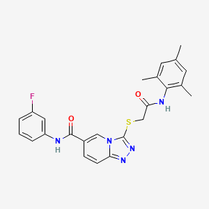 molecular formula C24H22FN5O2S B2934048 N-(3-fluorophenyl)-3-({[(2,4,6-trimethylphenyl)carbamoyl]methyl}sulfanyl)-[1,2,4]triazolo[4,3-a]pyridine-6-carboxamide CAS No. 1112398-63-6