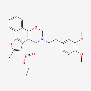 molecular formula C28H29NO6 B2934085 ethyl 9-[2-(3,4-dimethoxyphenyl)ethyl]-4-methyl-3,11-dioxa-9-azatetracyclo[11.4.0.02,6.07,12]heptadeca-1(17),2(6),4,7(12),13,15-hexaene-5-carboxylate CAS No. 370583-41-8
