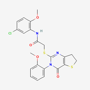molecular formula C22H20ClN3O4S2 B2934108 N-(5-chloro-2-methoxyphenyl)-2-{[3-(2-methoxyphenyl)-4-oxo-3H,4H,6H,7H-thieno[3,2-d]pyrimidin-2-yl]sulfanyl}acetamide CAS No. 850915-42-3