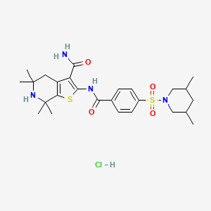 molecular formula C26H37ClN4O4S2 B2934130 2-(4-((3,5-Dimethylpiperidin-1-yl)sulfonyl)benzamido)-5,5,7,7-tetramethyl-4,5,6,7-tetrahydrothieno[2,3-c]pyridine-3-carboxamide hydrochloride CAS No. 1216987-57-3