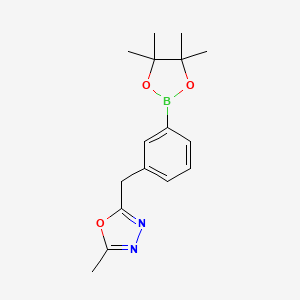 molecular formula C16H21BN2O3 B2934151 2-Methyl-5-{[3-(tetramethyl-1,3,2-dioxaborolan-2-yl)phenyl]methyl}-1,3,4-oxadiazole CAS No. 2096330-21-9