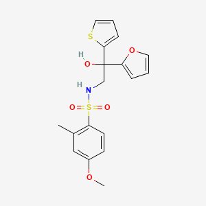 molecular formula C18H19NO5S2 B2934208 N-(2-(furan-2-yl)-2-hydroxy-2-(thiophen-2-yl)ethyl)-4-methoxy-2-methylbenzenesulfonamide CAS No. 2034334-28-4