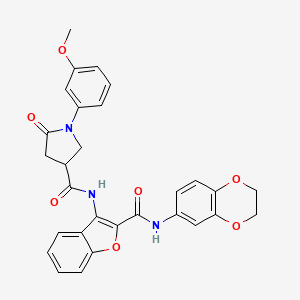 molecular formula C29H25N3O7 B2934226 N-(2-((2,3-dihydrobenzo[b][1,4]dioxin-6-yl)carbamoyl)benzofuran-3-yl)-1-(3-methoxyphenyl)-5-oxopyrrolidine-3-carboxamide CAS No. 888469-08-7