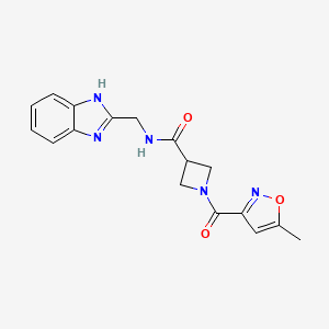 molecular formula C17H17N5O3 B2934303 N-((1H-benzo[d]imidazol-2-yl)methyl)-1-(5-methylisoxazole-3-carbonyl)azetidine-3-carboxamide CAS No. 1351588-81-2