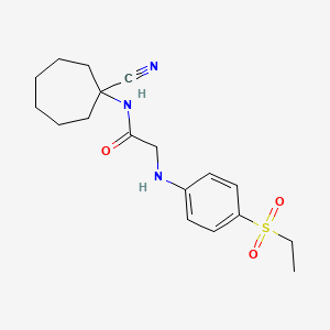 molecular formula C18H25N3O3S B2934360 N-(1-cyanocycloheptyl)-2-{[4-(ethanesulfonyl)phenyl]amino}acetamide CAS No. 1298626-19-3