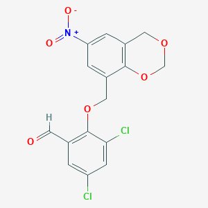 B2934509 3,5-dichloro-2-[(6-nitro-4H-1,3-benzodioxin-8-yl)methoxy]benzaldehyde CAS No. 848288-24-4