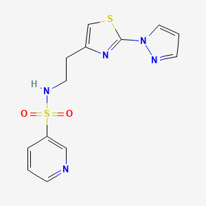 molecular formula C13H13N5O2S2 B2934545 N-(2-(2-(1H-pyrazol-1-yl)thiazol-4-yl)ethyl)pyridine-3-sulfonamide CAS No. 1428358-56-8
