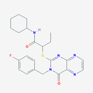 molecular formula C23H26FN5O2S B2934622 N-cyclohexyl-2-({3-[(4-fluorophenyl)methyl]-4-oxo-3,4-dihydropteridin-2-yl}sulfanyl)butanamide CAS No. 902858-17-7