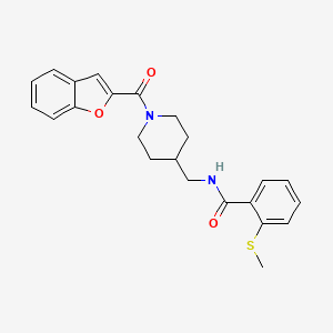 molecular formula C23H24N2O3S B2934639 N-((1-(benzofuran-2-carbonyl)piperidin-4-yl)methyl)-2-(methylthio)benzamide CAS No. 1234916-54-1