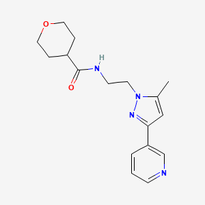molecular formula C17H22N4O2 B2934754 N-{2-[5-methyl-3-(pyridin-3-yl)-1H-pyrazol-1-yl]ethyl}oxane-4-carboxamide CAS No. 2034604-40-3