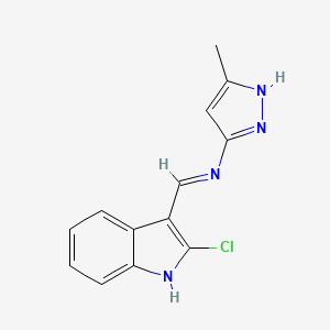 (1E)-1-(2-chloro-1H-indol-3-yl)-N-(3-methyl-1H-pyrazol-5-yl)methanimine