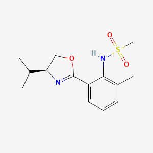 molecular formula C14H20N2O3S B2934841 (S)-N-(2-(4-isopropyl-4,5-dihydrooxazol-2-yl)-6-methylphenyl)methanesulfonamide CAS No. 480444-15-3