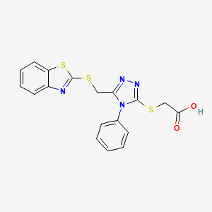 molecular formula C18H14N4O2S3 B2934843 2-({5-[(1,3-benzothiazol-2-ylsulfanyl)methyl]-4-phenyl-4H-1,2,4-triazol-3-yl}sulfanyl)acetic acid CAS No. 722490-57-5