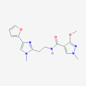 molecular formula C16H19N5O3 B2934855 N-(2-(4-(furan-2-yl)-1-methyl-1H-imidazol-2-yl)ethyl)-3-methoxy-1-methyl-1H-pyrazole-4-carboxamide CAS No. 1421513-41-8