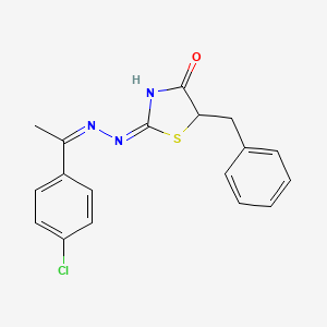 (E)-5-benzyl-2-((Z)-(1-(4-chlorophenyl)ethylidene)hydrazono)thiazolidin-4-one