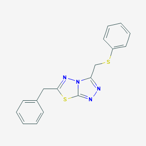 molecular formula C17H14N4S2 B293489 6-Benzyl-3-[(phenylthio)methyl][1,2,4]triazolo[3,4-b][1,3,4]thiadiazole 