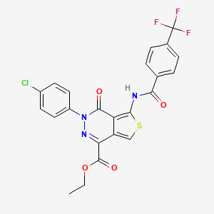 B2934906 Ethyl 3-(4-chlorophenyl)-4-oxo-5-[[4-(trifluoromethyl)benzoyl]amino]thieno[3,4-d]pyridazine-1-carboxylate CAS No. 851950-63-5