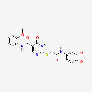 2-((2-(benzo[d][1,3]dioxol-5-ylamino)-2-oxoethyl)thio)-N-(2-methoxyphenyl)-1-methyl-6-oxo-1,6-dihydropyrimidine-5-carboxamide