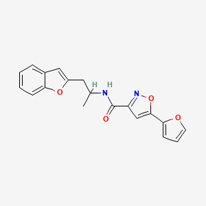 molecular formula C19H16N2O4 B2934988 N-[1-(1-benzofuran-2-yl)propan-2-yl]-5-(furan-2-yl)-1,2-oxazole-3-carboxamide CAS No. 2034558-83-1