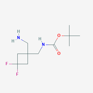 molecular formula C11H20F2N2O2 B2935023 Tert-butyl N-{[1-(aminomethyl)-3,3-difluorocyclobutyl]methyl}carbamate CAS No. 1638759-66-6