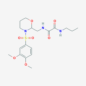 molecular formula C18H27N3O7S B2935024 N'-{[3-(3,4-dimethoxybenzenesulfonyl)-1,3-oxazinan-2-yl]methyl}-N-propylethanediamide CAS No. 872976-18-6
