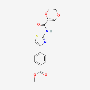 molecular formula C16H14N2O5S B2935031 Methyl 4-(2-(5,6-dihydro-1,4-dioxine-2-carboxamido)thiazol-4-yl)benzoate CAS No. 864938-05-6