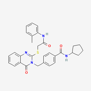 molecular formula C30H30N4O3S B2935041 N-cyclopentyl-4-{[2-({[(2-methylphenyl)carbamoyl]methyl}sulfanyl)-4-oxo-3,4-dihydroquinazolin-3-yl]methyl}benzamide CAS No. 1115549-82-0