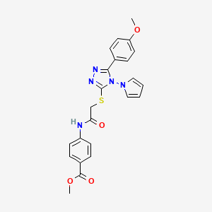 molecular formula C23H21N5O4S B2935060 methyl 4-(2-{[5-(4-methoxyphenyl)-4-(1H-pyrrol-1-yl)-4H-1,2,4-triazol-3-yl]sulfanyl}acetamido)benzoate CAS No. 896300-82-6