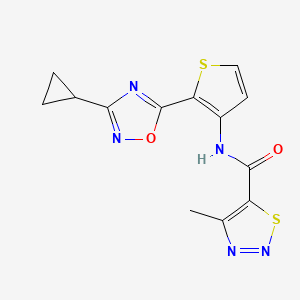 molecular formula C13H11N5O2S2 B2935082 N-(2-(3-cyclopropyl-1,2,4-oxadiazol-5-yl)thiophen-3-yl)-4-methyl-1,2,3-thiadiazole-5-carboxamide CAS No. 1795083-45-2