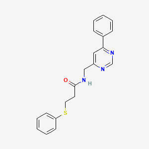 molecular formula C20H19N3OS B2935119 N-[(6-phenylpyrimidin-4-yl)methyl]-3-(phenylsulfanyl)propanamide CAS No. 2320267-90-9