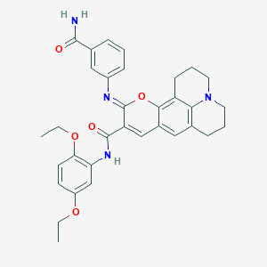 molecular formula C33H34N4O5 B2935124 (4Z)-4-[(3-carbamoylphenyl)imino]-N-(2,5-diethoxyphenyl)-3-oxa-13-azatetracyclo[7.7.1.0^{2,7}.0^{13,17}]heptadeca-1,5,7,9(17)-tetraene-5-carboxamide CAS No. 1321860-91-6