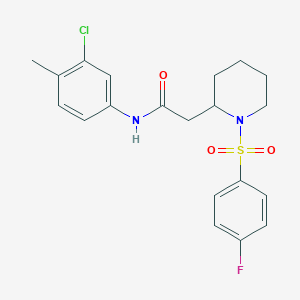 molecular formula C20H22ClFN2O3S B2935145 N-(3-chloro-4-methylphenyl)-2-(1-((4-fluorophenyl)sulfonyl)piperidin-2-yl)acetamide CAS No. 1021074-74-7