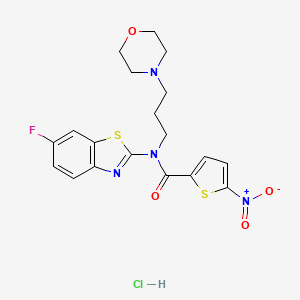 molecular formula C19H20ClFN4O4S2 B2935160 N-(6-FLUORO-1,3-BENZOTHIAZOL-2-YL)-N-[3-(MORPHOLIN-4-YL)PROPYL]-5-NITROTHIOPHENE-2-CARBOXAMIDE HYDROCHLORIDE CAS No. 1216903-45-5