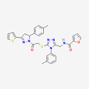 N-[[4-(3-methylphenyl)-5-[2-[3-(4-methylphenyl)-5-thiophen-2-yl-3,4-dihydropyrazol-2-yl]-2-oxoethyl]sulfanyl-1,2,4-triazol-3-yl]methyl]furan-2-carboxamide