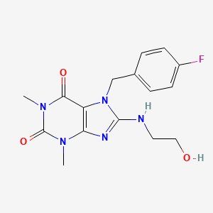 molecular formula C16H18FN5O3 B2935210 7-(4-fluorobenzyl)-8-[(2-hydroxyethyl)amino]-1,3-dimethyl-3,7-dihydro-1H-purine-2,6-dione CAS No. 327098-41-9
