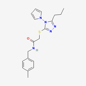 molecular formula C19H23N5OS B2935224 N-[(4-methylphenyl)methyl]-2-{[5-propyl-4-(1H-pyrrol-1-yl)-4H-1,2,4-triazol-3-yl]sulfanyl}acetamide CAS No. 896295-63-9