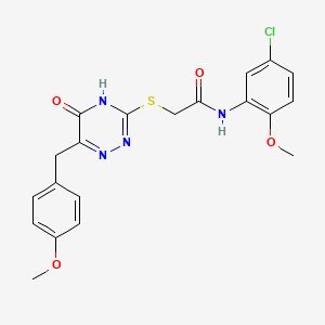 molecular formula C20H19ClN4O4S B2935263 N-(5-chloro-2-methoxyphenyl)-2-((6-(4-methoxybenzyl)-5-oxo-4,5-dihydro-1,2,4-triazin-3-yl)thio)acetamide CAS No. 898624-30-1