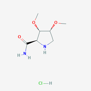 molecular formula C7H15ClN2O3 B2935294 (2R,3S,4R)-3,4-Dimethoxypyrrolidine-2-carboxamide;hydrochloride CAS No. 2445750-08-1