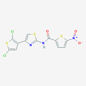 molecular formula C12H5Cl2N3O3S3 B2935311 N-[4-(2,5-dichlorothiophen-3-yl)-1,3-thiazol-2-yl]-5-nitrothiophene-2-carboxamide CAS No. 325977-07-9