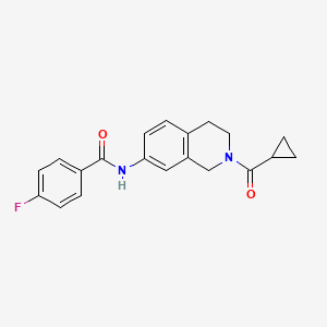molecular formula C20H19FN2O2 B2935326 N-(2-(cyclopropanecarbonyl)-1,2,3,4-tetrahydroisoquinolin-7-yl)-4-fluorobenzamide CAS No. 955643-91-1