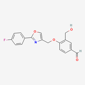 molecular formula C18H14FNO4 B2935348 4-{[2-(4-Fluorophenyl)-1,3-oxazol-4-yl]methoxy}-3-(hydroxymethyl)benzaldehyde CAS No. 1787856-46-5