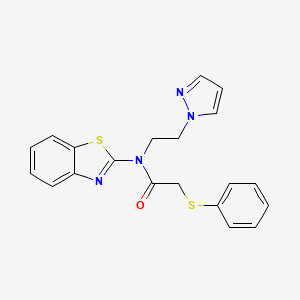 molecular formula C20H18N4OS2 B2935360 N-(1,3-benzothiazol-2-yl)-2-(phenylsulfanyl)-N-[2-(1H-pyrazol-1-yl)ethyl]acetamide CAS No. 1172716-17-4