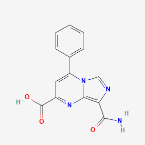 molecular formula C14H10N4O3 B2935363 8-Carbamoyl-4-phenylimidazo[1,5-a]pyrimidine-2-carboxylic acid CAS No. 2470436-85-0