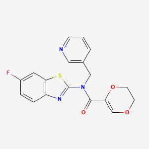 molecular formula C18H14FN3O3S B2935464 N-(6-fluoro-1,3-benzothiazol-2-yl)-N-[(pyridin-3-yl)methyl]-5,6-dihydro-1,4-dioxine-2-carboxamide CAS No. 895020-99-2